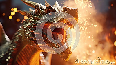 A mighty dragon after breathing fire. Stock Photo