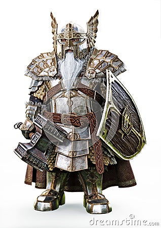 The mighty dwarf stands ready for battle to defend his homeland.white background. Stock Photo