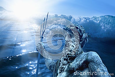 The mighty god of water, sea and oceans Neptune Poseidon, Triton. Neptun`s trident as symbol strength, power and unrestraint. Stock Photo