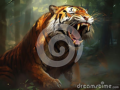 Ai Generated illustration Wildlife Concept of Mighty Roar Cartoon Illustration
