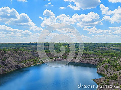 Migia radon radioactive lake. Abandoned granite quarry in Mykolaiv region, Ukraine. Stock photo Stock Photo