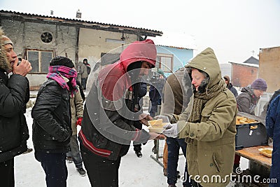 Migrants in Belgrade during winter Editorial Stock Photo