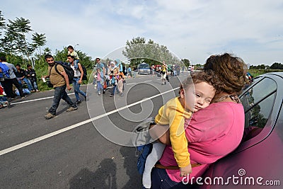 Migrants from Middle East waiting at hungarian border Editorial Stock Photo