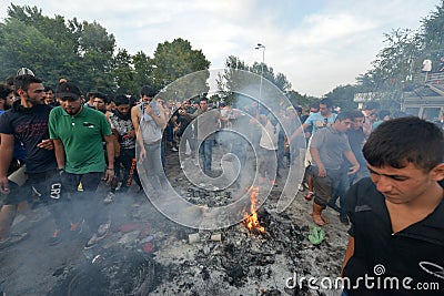 Migrants from Middle East waiting at hungarian border Editorial Stock Photo