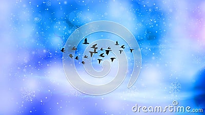 Migrating birds at blizzard in winter, Basic RGB Vector Illustration