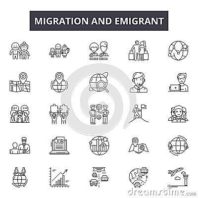 Migration emigrant line icons, signs, vector set, outline illustration concept Vector Illustration