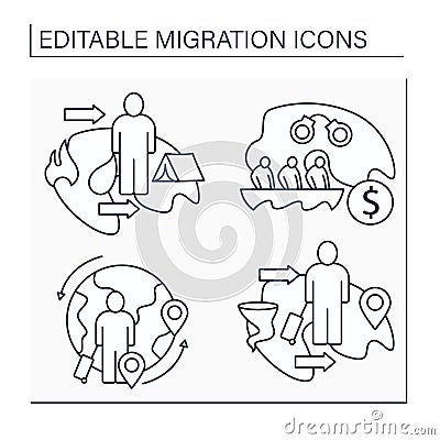 Migration line icons set Vector Illustration