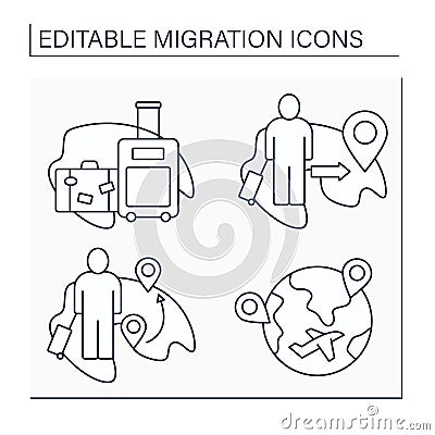 Migration line icons set Vector Illustration