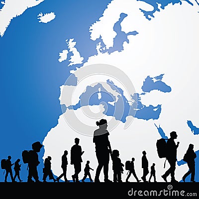 Migration people with map in background illustration Vector Illustration