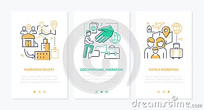 Migration to city - line design style banners set Vector Illustration
