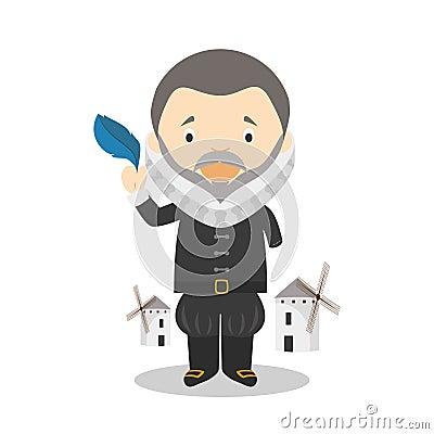 Miguel de Cervantes cartoon character. Vector Illustration. Kids History Collection Vector Illustration