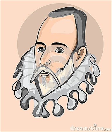 Miguel de Cervantes famous spanish writer isolated vector sketch portrait Vector Illustration