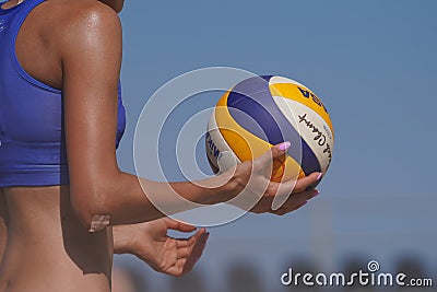Mikasa VLS300 ball in Pro Beach Tour Oren Leg in Balikesir, Turkiye Editorial Stock Photo