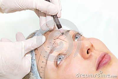 Mikrobleyding eyebrows workflow Stock Photo