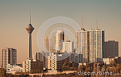 Milad Tower and Skyscrapers in Tehran Skyline Stock Photo