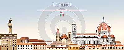 Vector illustration of Florence city skyline on colorful gradient beautiful day sky background with flag of Italy Vector Illustration