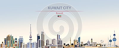 Vector illustration of Kuwait City skyline on colorful gradient beautiful day sky background Vector Illustration
