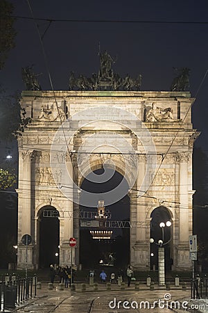 Milan: Arco della Pace at evening Editorial Stock Photo