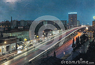 Milan bridge connecting the highways at night in the 1980s Editorial Stock Photo