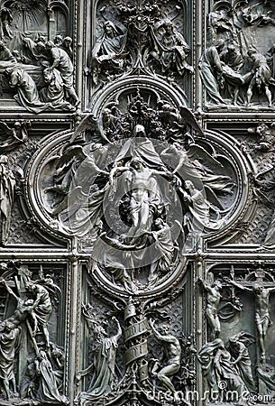 Milan Cathedral main door detail Stock Photo