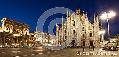 Milan Cathedral Night view Panorama Stock Photo