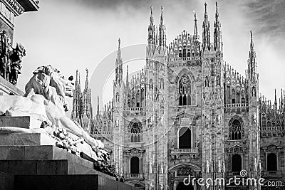 Milan Duomo detail black and white image Stock Photo