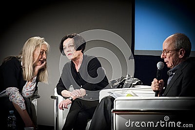 Milan, Herta Muller with wlodek goldkorn to bookcity Editorial Stock Photo
