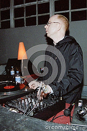 Alan McGee, DJ in action at the Amnesia nightclub Editorial Stock Photo