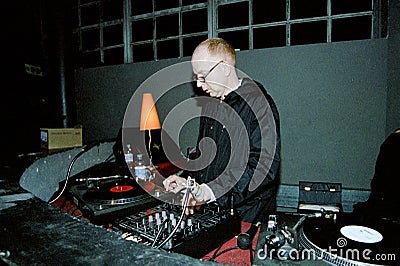 Alan McGee, DJ in action at the Amnesia nightclub Editorial Stock Photo