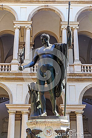 Bronze sculpture of Napoleon as Mars the Peacemaker by Antonio Canova in Brera Palace Editorial Stock Photo