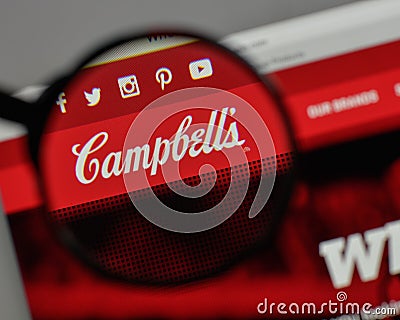 Milan, Italy - August 10, 2017: Campbell Soup logo on the website homepage. Editorial Stock Photo