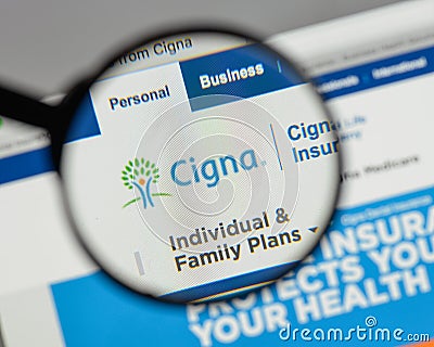 Milan, Italy - August 10, 2017: Cigna logo on the website homep Editorial Stock Photo