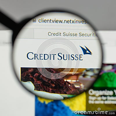 Milan, Italy - August 10, 2017: Credit Suisse logo on the website homepage. Editorial Stock Photo