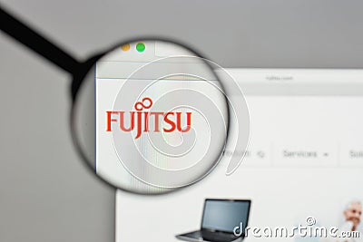 Milan, Italy - August 10, 2017: Fujitsu logo on the website home Editorial Stock Photo