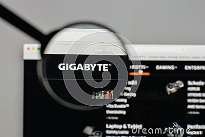 Milan, Italy - August 10, 2017: Gigabyte logo on the website homepage. Editorial Stock Photo