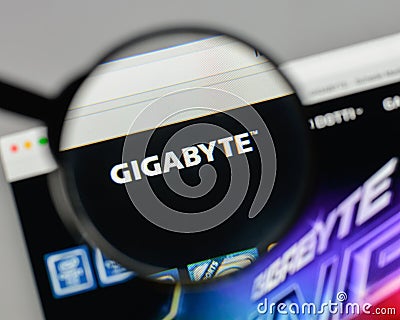 Milan, Italy - August 10, 2017: Gigabyte logo on the website homepage. Editorial Stock Photo