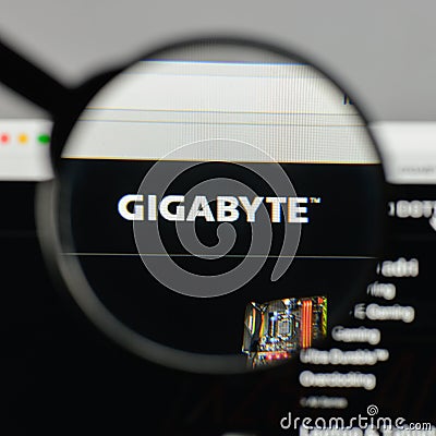 Milan, Italy - August 10, 2017: Gigabyte logo on the website homepage. Editorial Stock Photo