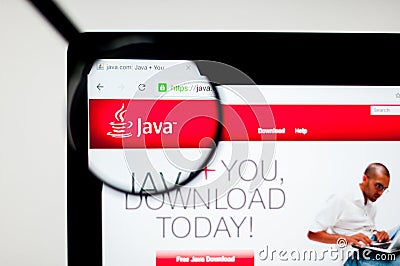 Milan, Italy - August 10, 2017: Java website homepage. It is a set of computer software and specifications. Java logo visible Editorial Stock Photo