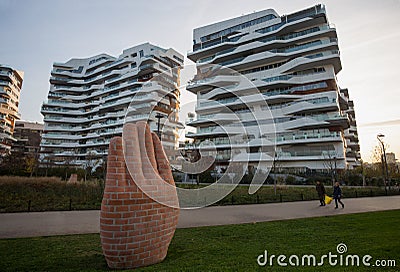 New modern condos of `City Life` business and residential district, `Tre Torri`, Milan, Italy Editorial Stock Photo
