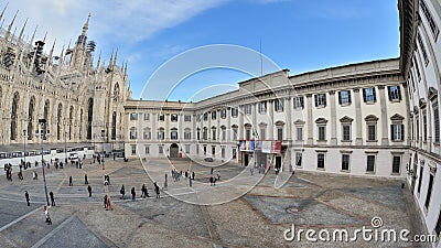 Milan, Italy - Duomo Square - Palazzo Reale museum Editorial Stock Photo