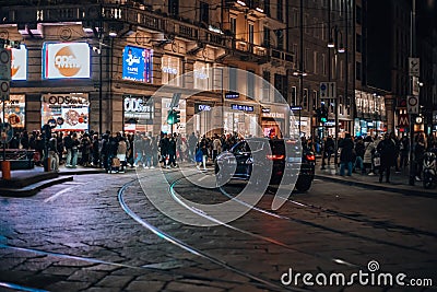 Milan, Italy 20.12.2023 Evening street in the center of Milan, Italy Editorial Stock Photo