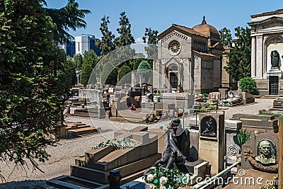 Milan, Italy. Famous landmark - the Monumental Cemetery Cimitero Monumentale Editorial Stock Photo