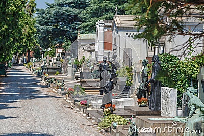 Milan, Italy. Famous landmark - the Monumental Cemetery Cimitero Monumentale Editorial Stock Photo