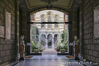 Interior and courtyard of the Casa di Riposo per Musicisti, meaning home for retired opera singers and musicians, located in Milan Editorial Stock Photo