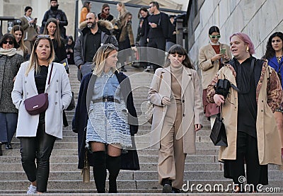 MILAN, Italy: 20 February 2020:Fashion blogger street style outfi during MFW 2020 Editorial Stock Photo