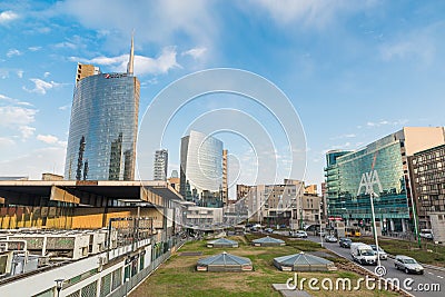 Milan, Italy. Square Gae Aulenti with the tallest skyscraper in Italy Editorial Stock Photo