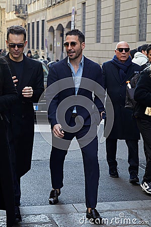 Miguel Angel Silvestre before Giorgio Armani fashion show, Milan Fashion Week street style Editorial Stock Photo