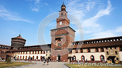 MILAN, ITALY - JULY 19, 2017: Sforza Castle Castello Sforzesco is a castle in Milan, Italy. It was built in the 15th century by Editorial Stock Photo