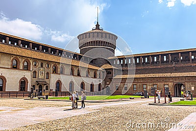 Milan, Italy - July 13, 2021: Sforzesco Castle medieval fortress in the center of Milan, Italy Editorial Stock Photo