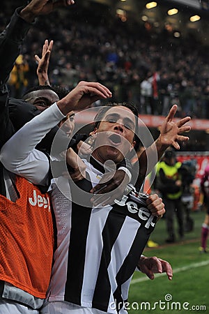 Alessandro Matri celebrates after the goal Editorial Stock Photo